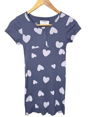 Old Navy dress navy blue with gray hearts Girl’s size M(8) | g